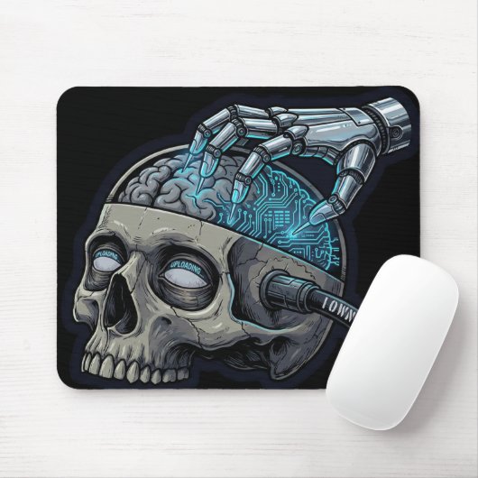 Own Your Mind – Cyberpunk Skull Brain Upload Muismat (Met muis)