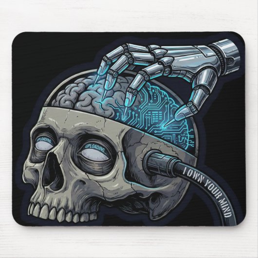 Own Your Mind – Cyberpunk Skull Brain Upload Muismat (Voorkant)