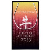 Ox 牛 Red Gold Chinese Zodiac Lunar Symbol Klein Cadeauzakje (Achterkant)