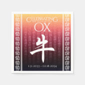 Ox 牛 Red Gold Chinese Zodiac Lunar Symbol Servet (Voorkant)