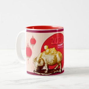 OX Kind Lantern Cherry Blossom Chinees Nieuwjaar 1 Tweekleurige Koffiemok