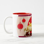 OX Kind Lantern Cherry Blossom Chinees Nieuwjaar 1 Tweekleurige Koffiemok (Links)