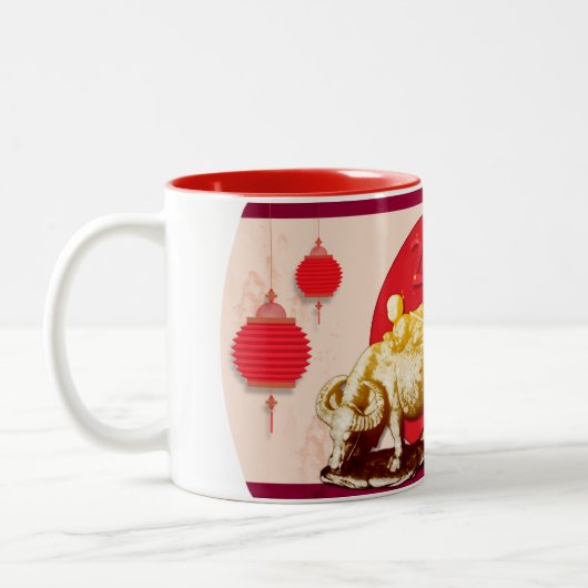 OX Kind Lantern Cherry Blossom Chinees Nieuwjaar 1 Tweekleurige Koffiemok (Links)