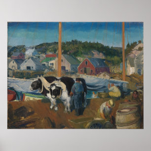 Ox Team, Wharf bij Matinicus door George Bellows Poster