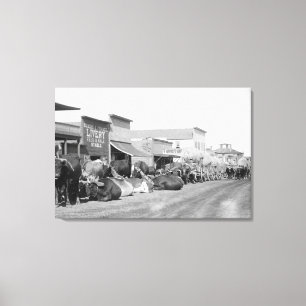 Ox Teams langs de hoofdstraat van de Sturgis-foto Canvas Afdruk