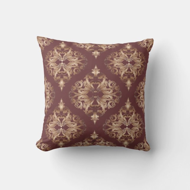 Oxblood en Copper Deluxe Damask Kussen (Voorkant)