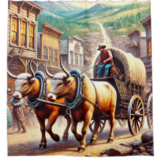 Oxen en Winkelwagen Douchegordijn
