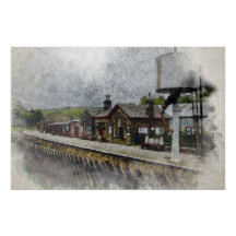 Oxenhope Station Heritage Railway Aquarel