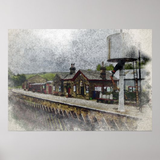 Oxenhope Station Heritage Railway Aquarel Poster (Voorkant)