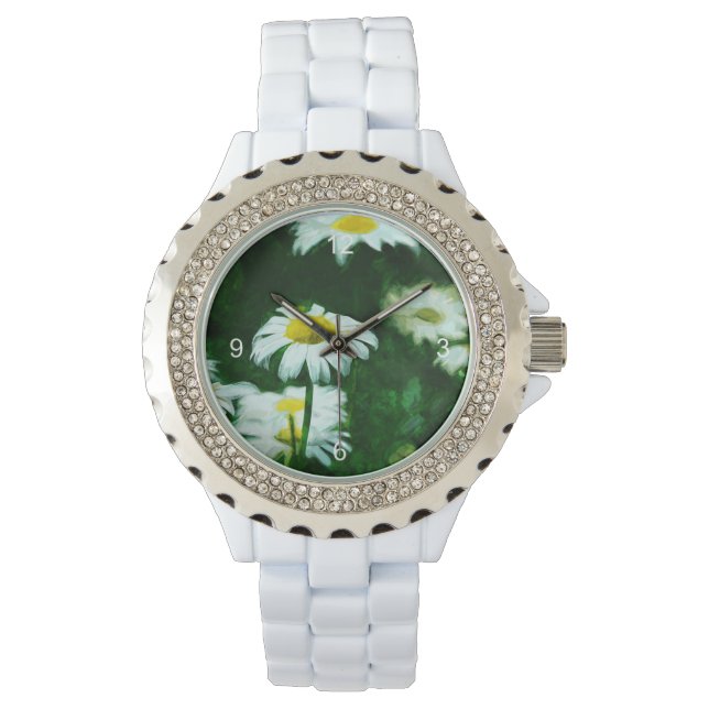 Oxeye White Daisies Abstract Impressionisme Horloge (Voorkant)