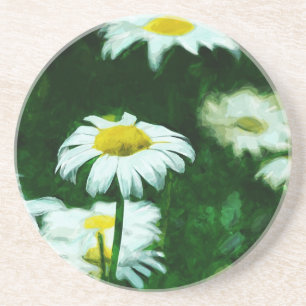 Oxeye White Daisies Abstracte impressionisme Zandsteen Onderzetter
