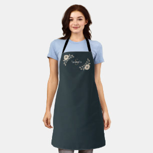 Oxford Blauw Goud Monogram Elegante Bloemen Schort