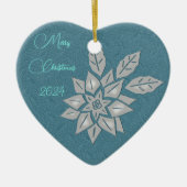 Oxford Blauwgroen en Silver Poinsettia Keramisch Ornament (Voorkant)
