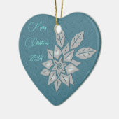 Oxford Blauwgroen en Silver Poinsettia Keramisch Ornament (Links)