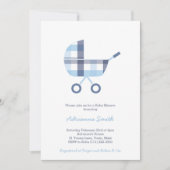 Oxford Check Buggy Boy Baby shower Party Kaart (Voorkant)