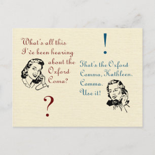 Oxford Comma Coma niet met Retro-dames Briefkaart