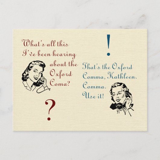 Oxford Comma Coma niet met Retro-dames Briefkaart (Voorkant)