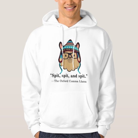Oxford comma llama grammar nerd black text spit hoodie (Voorkant)