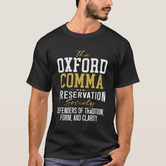 Oxford Comma Preservation Society Bibliothecaris S T-shirt (Voorkant)