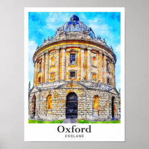 Oxford Engeland Reizen Waterverf Schets Hand getek Poster