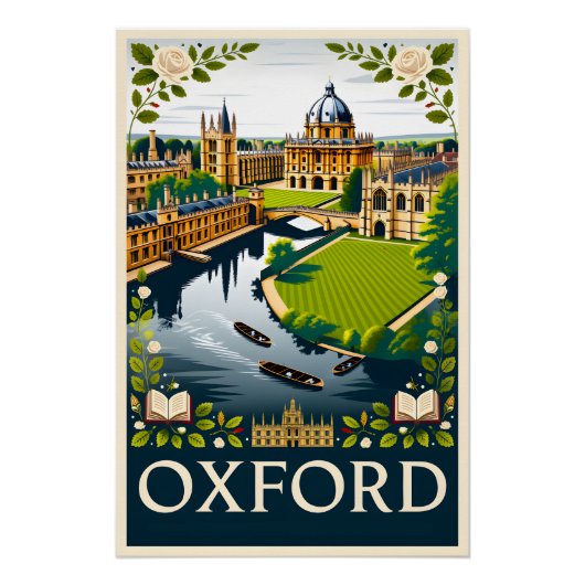 Oxford Engeland Retro Reisposter Kunst Perfect Poster (Voorkant)