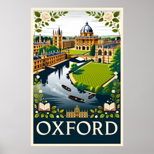 Oxford Engeland Retro Reisposter Kunst Poster (Voorkant)