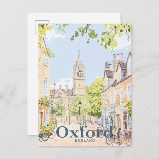 Oxford Engeland Waterverf reisillustratie Briefkaart (Voorkant / Achterkant)
