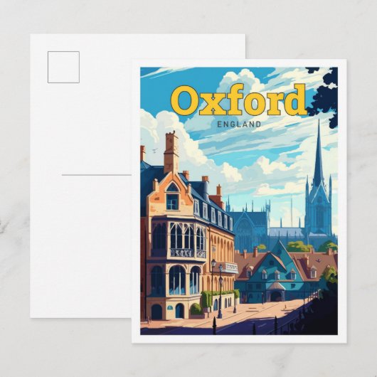 Oxford England Travel Art Vintage Illustratie Briefkaart (Voorkant / Achterkant)
