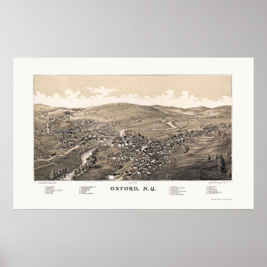 Oxford NY Panoramic Map 1888 Poster (Voorkant)
