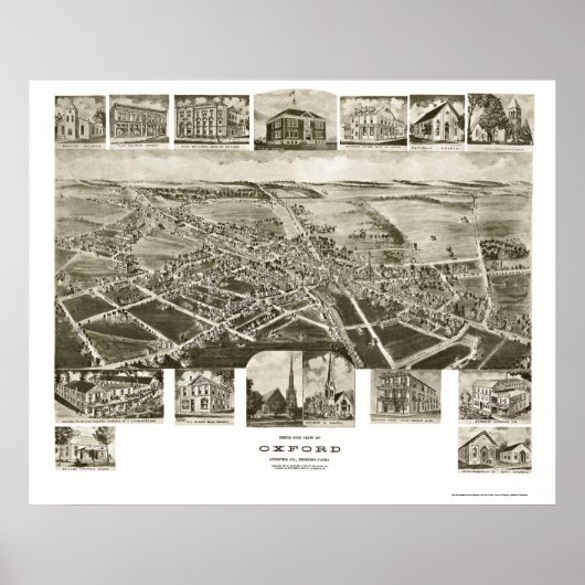 Oxford, PA Panorama Kaart - 1907 Poster (Voorkant)