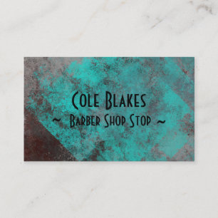 Oxidized Turquoise op Metal Barber Shop Card Visitekaartje