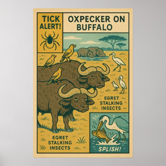 Oxpecker op Buffalo - Natuur Insect Control Team Poster (Voorkant)