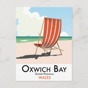 Oxwich Bay Gower schiereiland vintage reisposter. Briefkaart