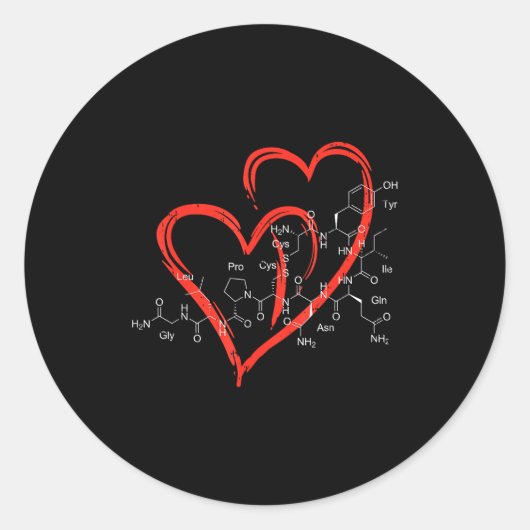 Oxytocin Molecules Heart Love Valentines Day Scien Ronde Sticker (Voorkant)