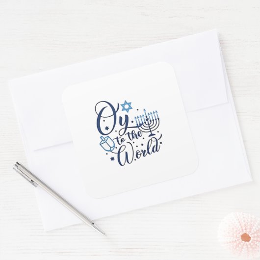 Oy aan de wereld Chanoeka Joodse Grappig Vierkante Sticker (Envelop)
