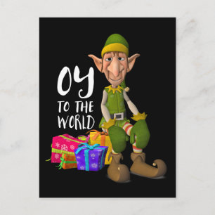 Oy to the World Grappige Elf Kerst Feestdagenkaart