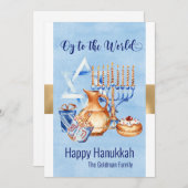 Oy to World Blue Gold Hanukkah Feestdagenkaart (Voorkant / Achterkant)
