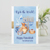 Oy to World Blue Gold Hanukkah Feestdagenkaart (Staand voorkant)