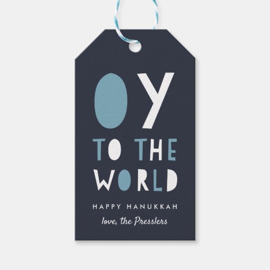 Oy to World | Funny Hanukkah Cadeaulabel (Voorkant)
