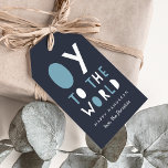 Oy to World | Funny Hanukkah Cadeaulabel<br><div class="desc">Cute en grappige Hanukkah cadeautjes labels in blauw marineschema's "oy to the world" in witte en lichtblauwe kartonnen letters. Pas met een naam aan en/of de gepersonaliseerde groet van Hanukkah onder. Leeg aan de achterzijde.</div>