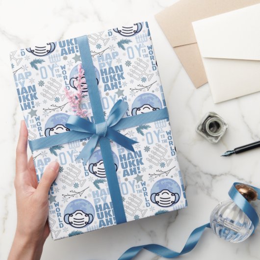 Oy to world Funny Musk Hanukkah Blue Menorah Cadeaupapier (Geschenken)