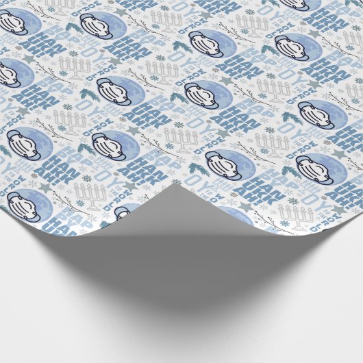 Oy to world Funny Musk Hanukkah Blue Menorah Cadeaupapier (Hoek)