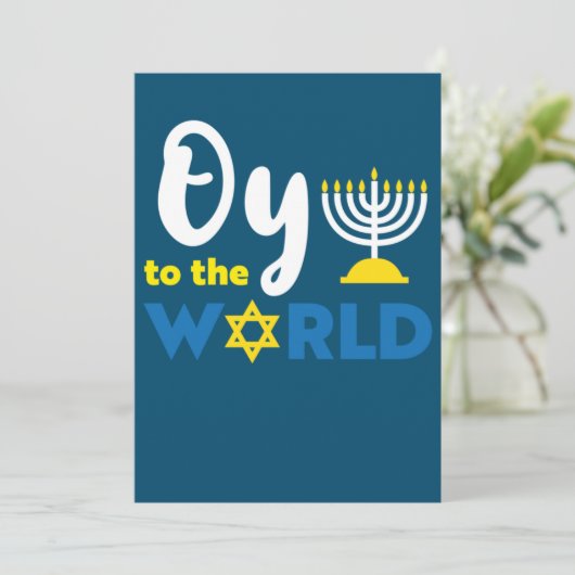 Oy to world, grappig Happy Hanukkah Kaart (Staand voorkant)