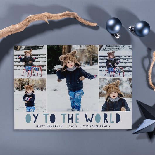 Oy to World | Hanukkah Photo Collage Kaart