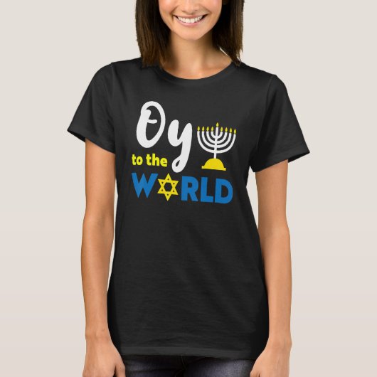Oy to world Happy Hanukkah T-shirt (Voorkant)