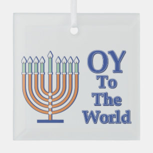 Oy to world Menorah Glas Ornament