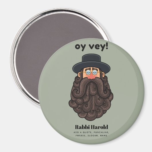 OY VEY! Grappige RABBI Gepersonaliseerd Magneet (Voorkant / Achterkant)