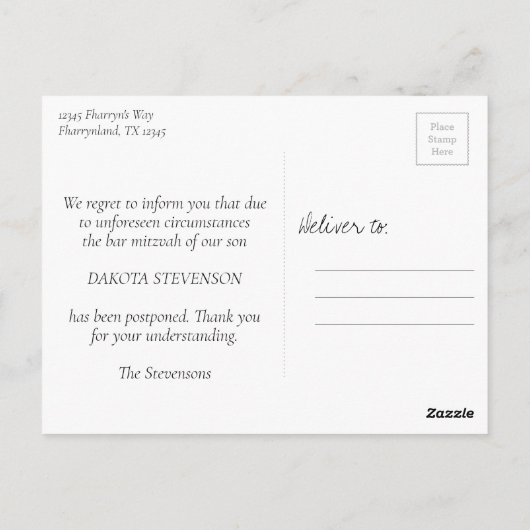 Oy Vey Script | Blauwe en grijze pootone bar Mitzv Briefkaart (Achterkant)