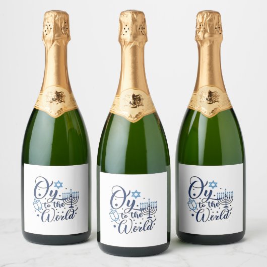 Oy voor de wereld Hanukka Joods grappig  Sparkling Wijnetiket (Flessen)