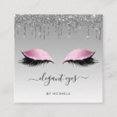 Oyes Glitter Drip Makeup Artist Silver Pink Vierkante Visitekaartje (Voorkant)
